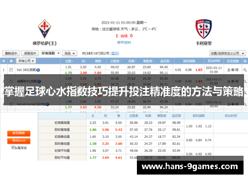 掌握足球心水指数技巧提升投注精准度的方法与策略