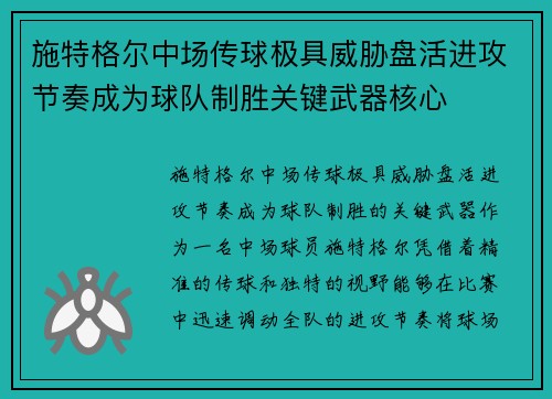 施特格尔中场传球极具威胁盘活进攻节奏成为球队制胜关键武器核心